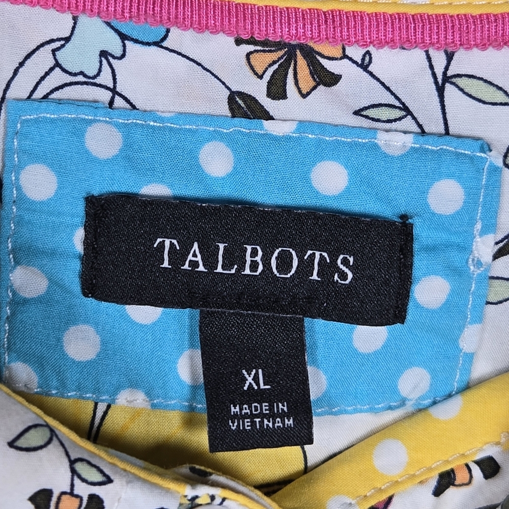 Talbots Vibrant Colorful Floral Cotton Long Sleeve Button Down Shirt Top Size XL - Picture 3 of 12